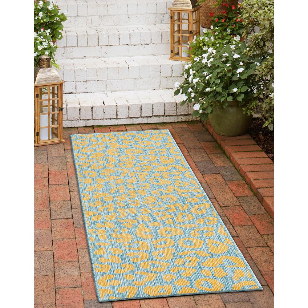 Outdoor Safari Collection, Area Rug, Blue Yellow, 2' 11" x 10' 0", Runner. Picture 3