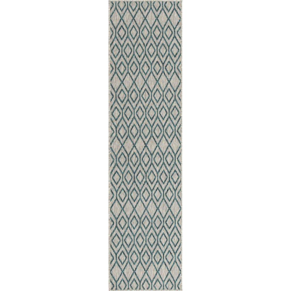 Jill Zarin Outdoor Collection, Area Rug, Gray Teal, 2' 0" x 8' 0", Runner. Picture 1