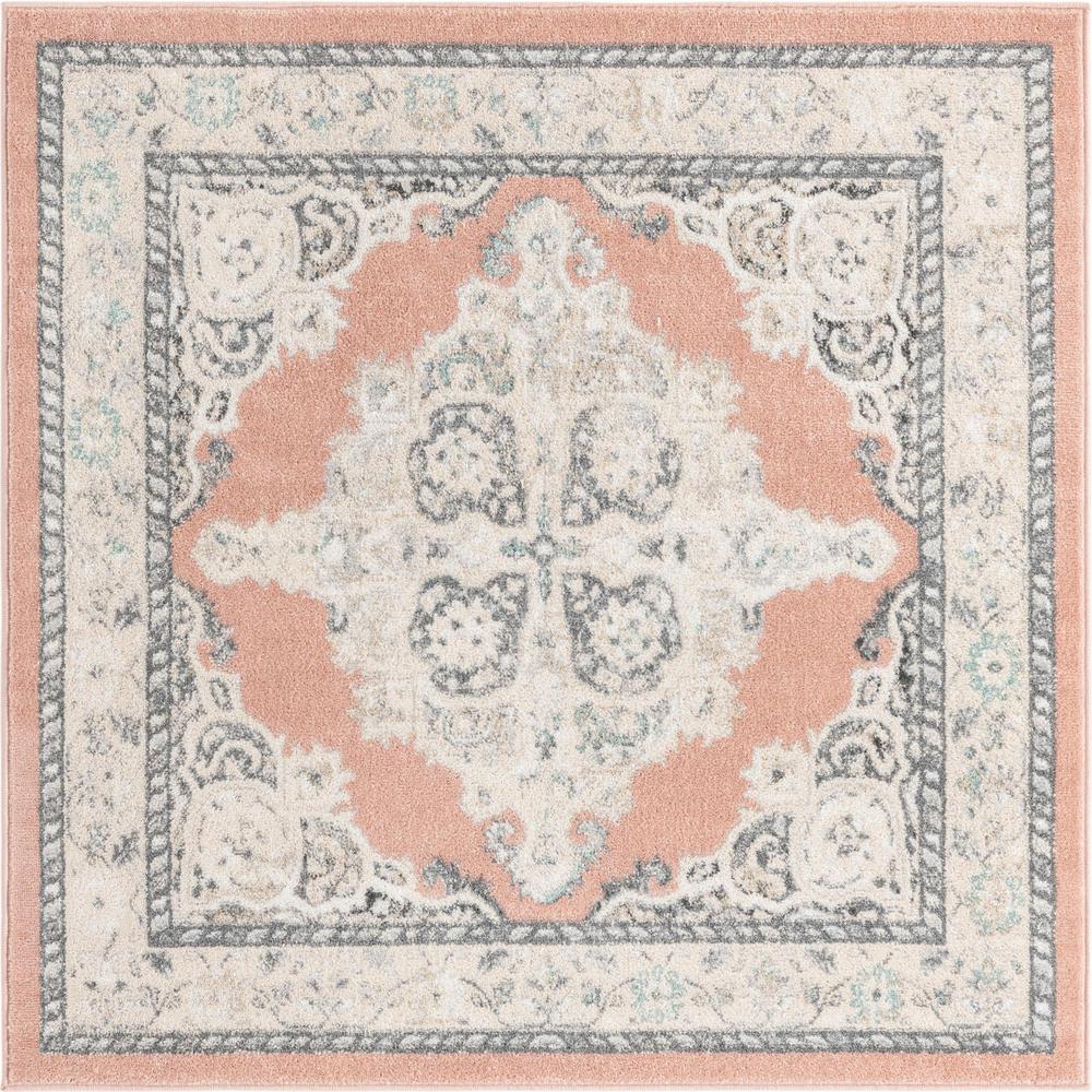 Unique Loom 5 Ft Square Rug in Pink (3158899). Picture 1