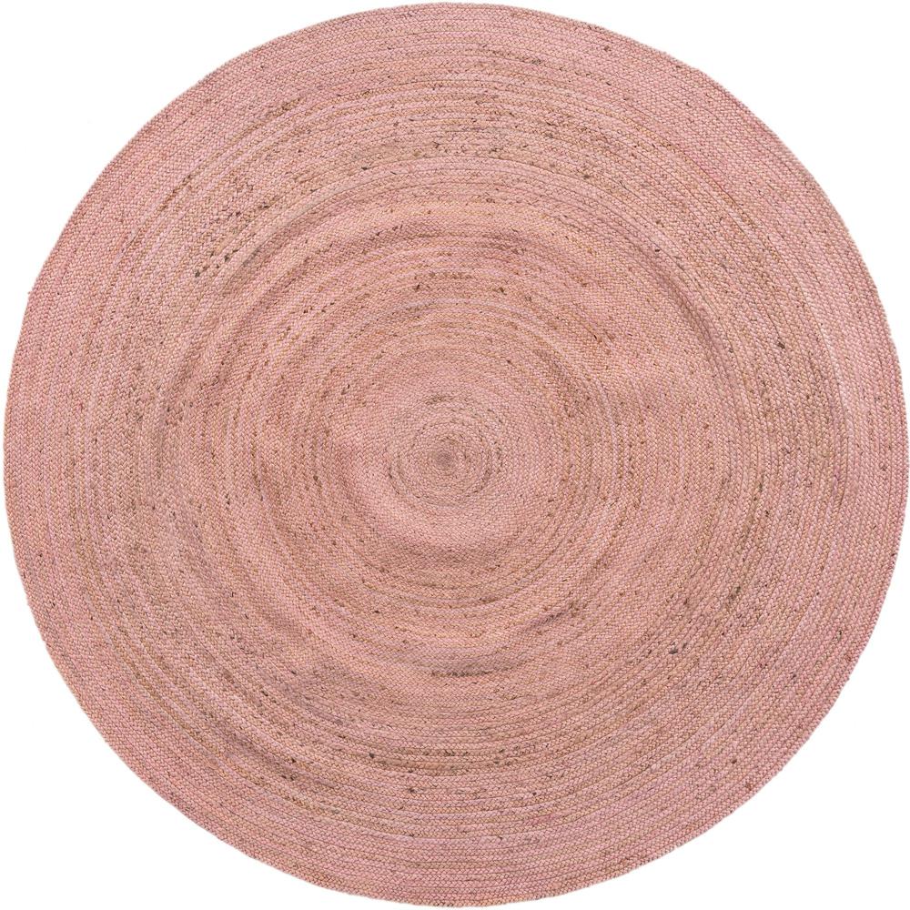 Braided Jute Collection, Area Rug, Light Pink, 8' 0" x 8' 0", Round. Picture 1