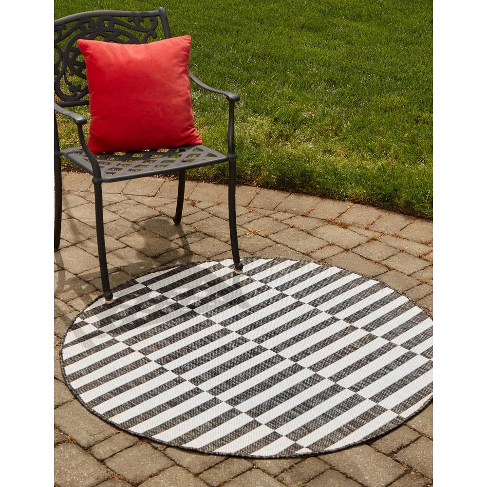 Outdoor Striped Rug, Charcoal/Ivory (4' 0 x 4' 0). The main picture.