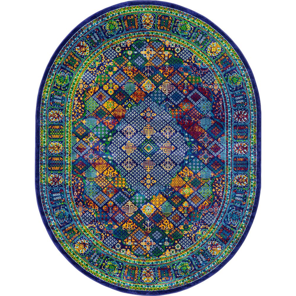 Unique Loom 8x10 Oval Rug in Blue (3160829). Picture 1