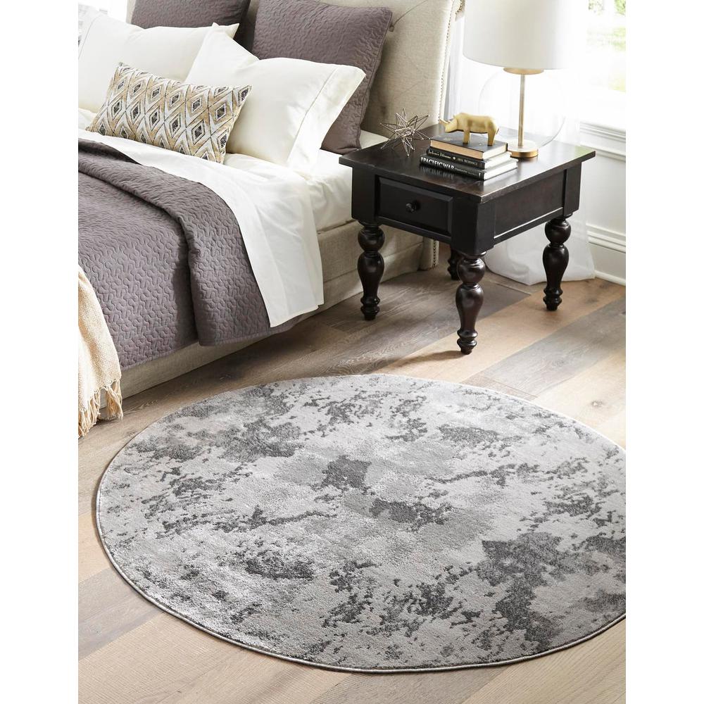 Unique Loom 5 Ft Round Rug in Light Gray (3158303). Picture 1