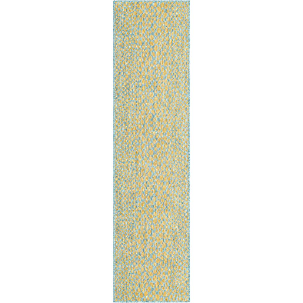 Jill Zarin Outdoor Cape Town Area Rug 2' 0" x 8' 0", Runner Yellow and Aqua. Picture 1