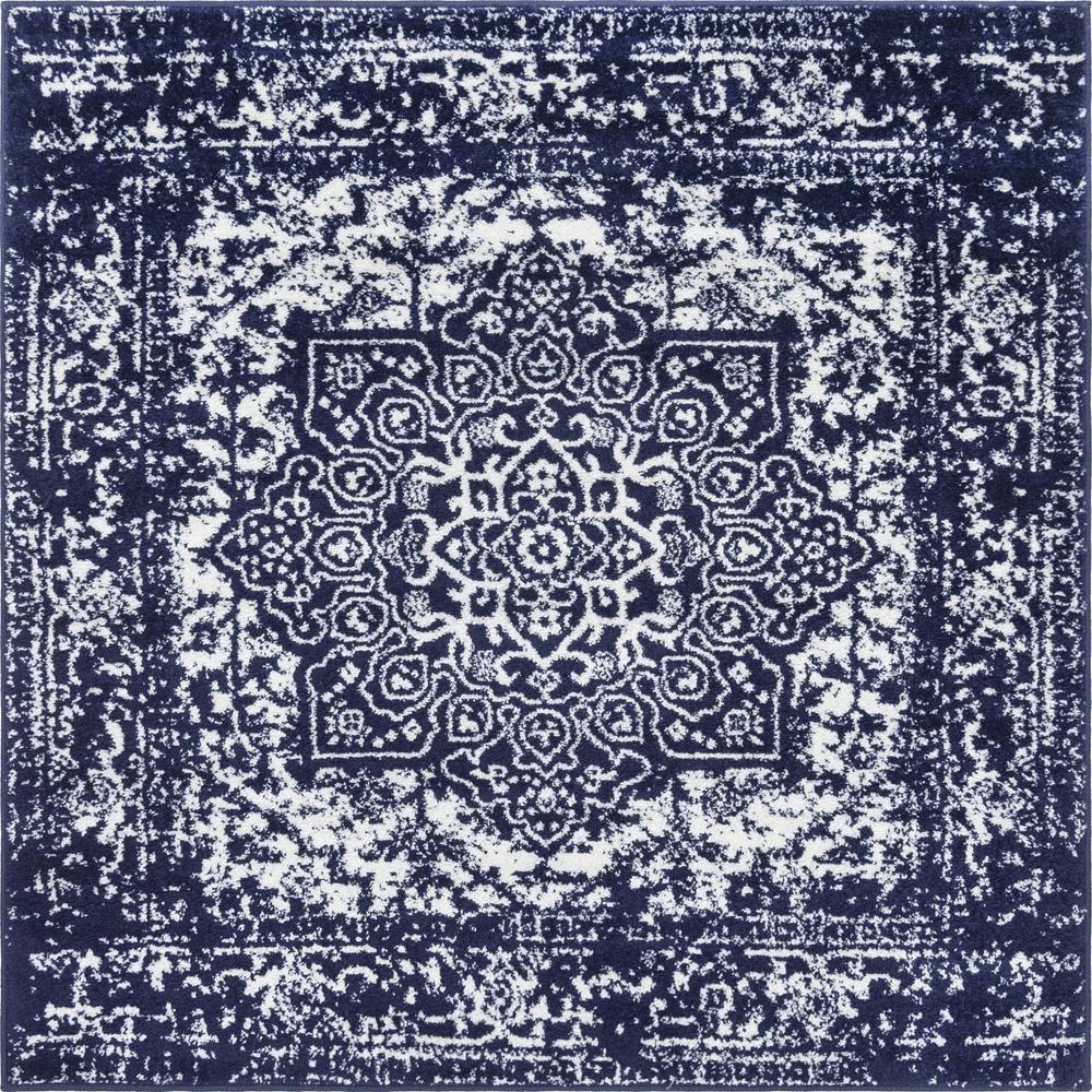 Unique Loom 5 Ft Square Rug in Navy Blue (3150336). Picture 1