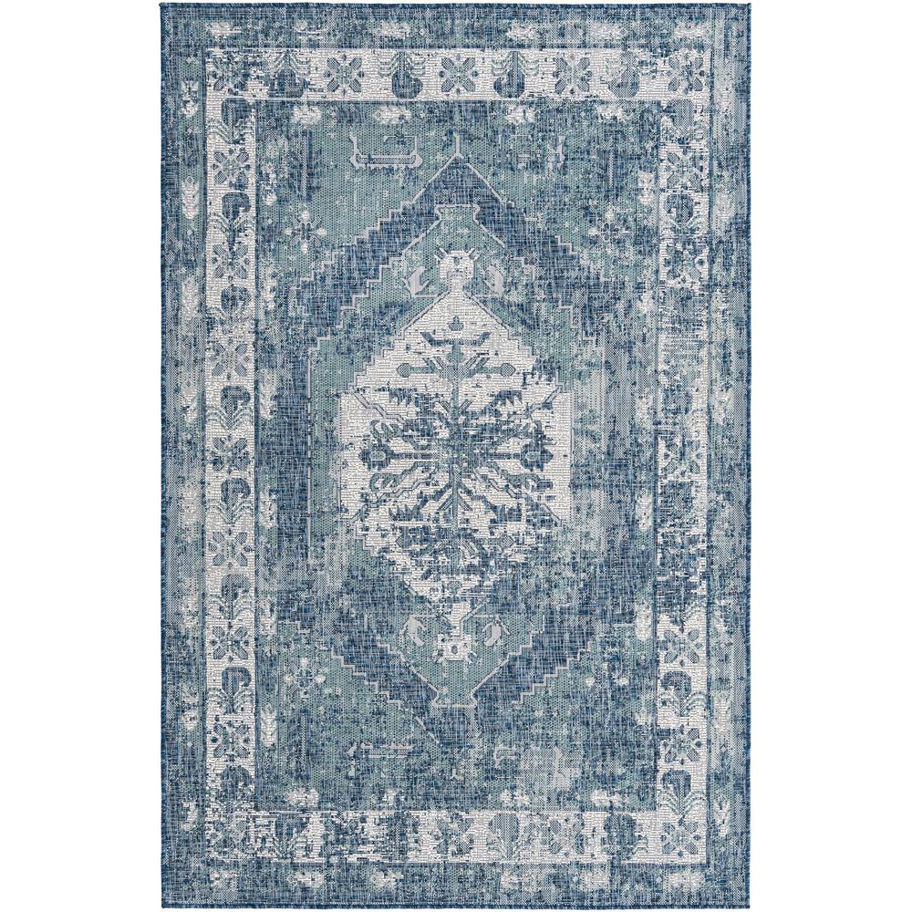 Outdoor Traditional Collection, Area Rug, Blue, 5' 3" x 7' 10", Rectangular. Picture 1