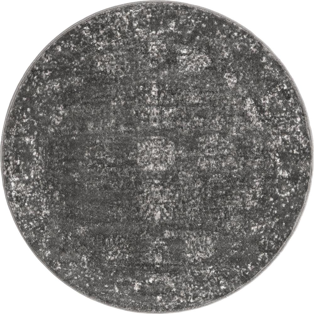 Unique Loom 4 Ft Round Rug in Dark Gray (3151882). Picture 1