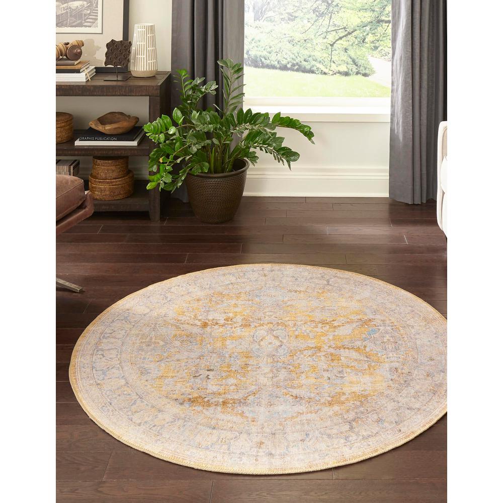 Unique Loom 3 Ft Round Rug in Yellow (3161291). Picture 2