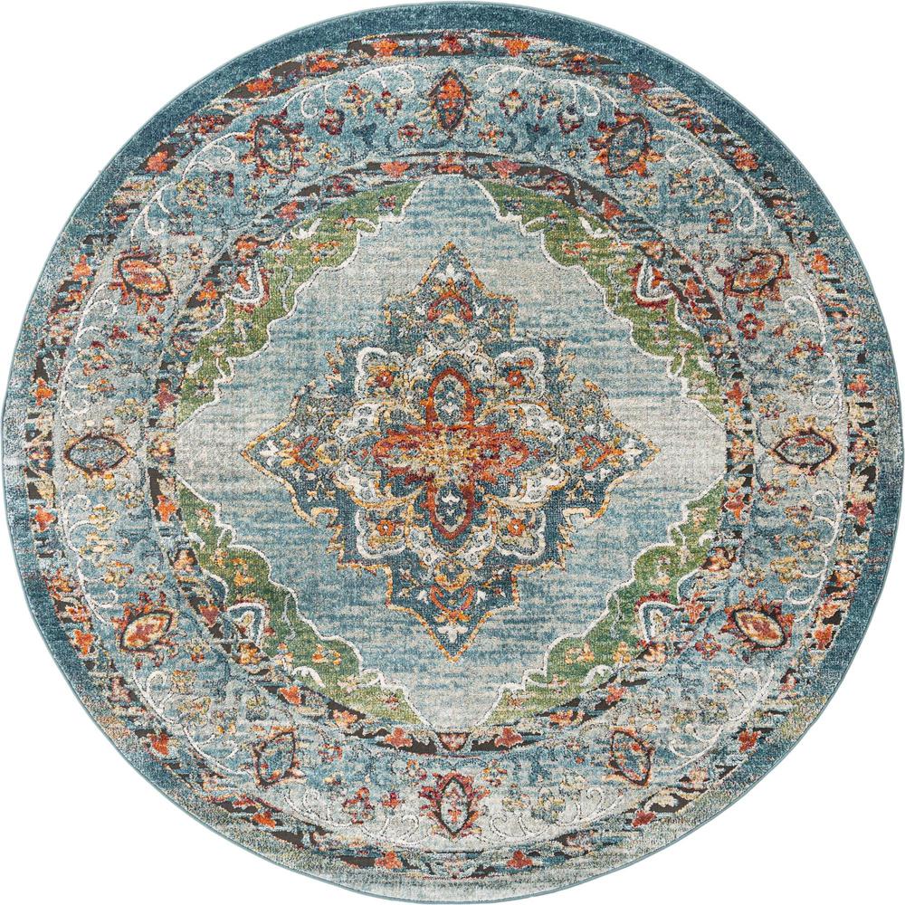 Unique Loom 8 Ft Round Rug in Blue (3161935). Picture 1