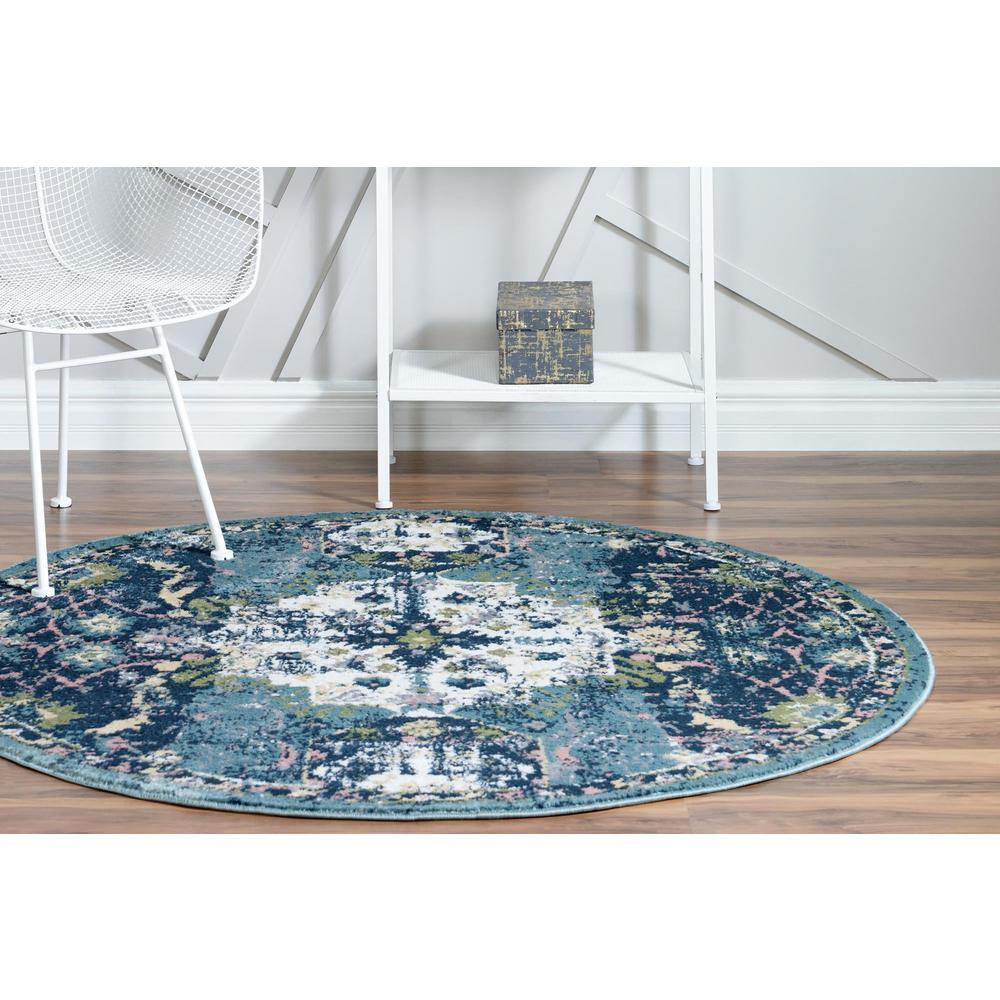 Unique Loom 5 Ft Round Rug in Navy Blue (3150116). Picture 3