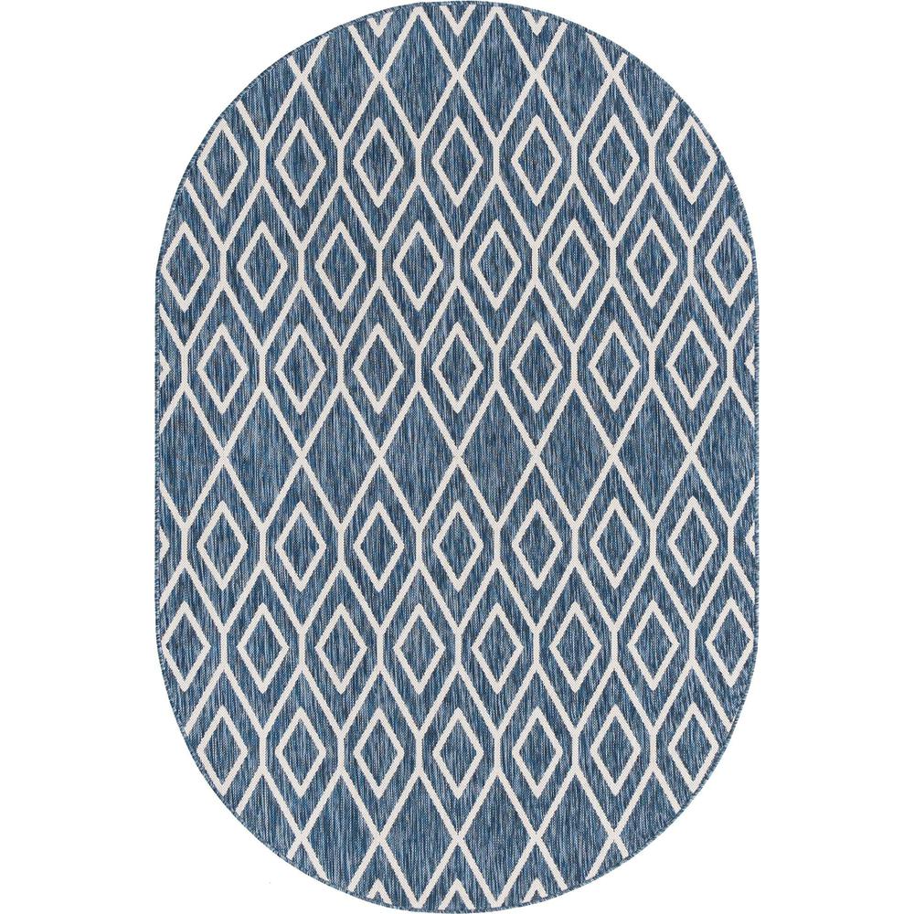 Jill Zarin Outdoor Turks and Caicos Area Rug 5' 3" x 8' 0", Oval Blue. Picture 1