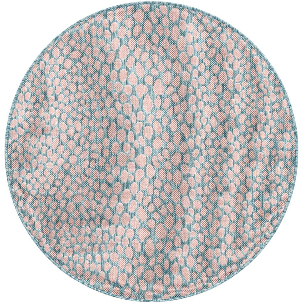 Jill Zarin Outdoor Cape Town Area Rug 3' 3" x 3' 3", Round Pink and Aqua. Picture 1