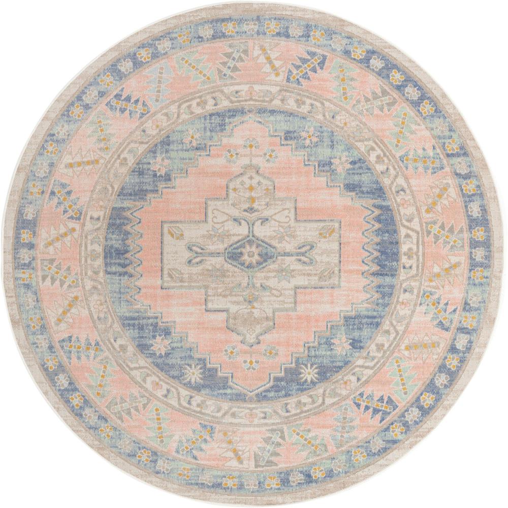 Unique Loom 7 Ft Round Rug in French Blue (3154923). Picture 1