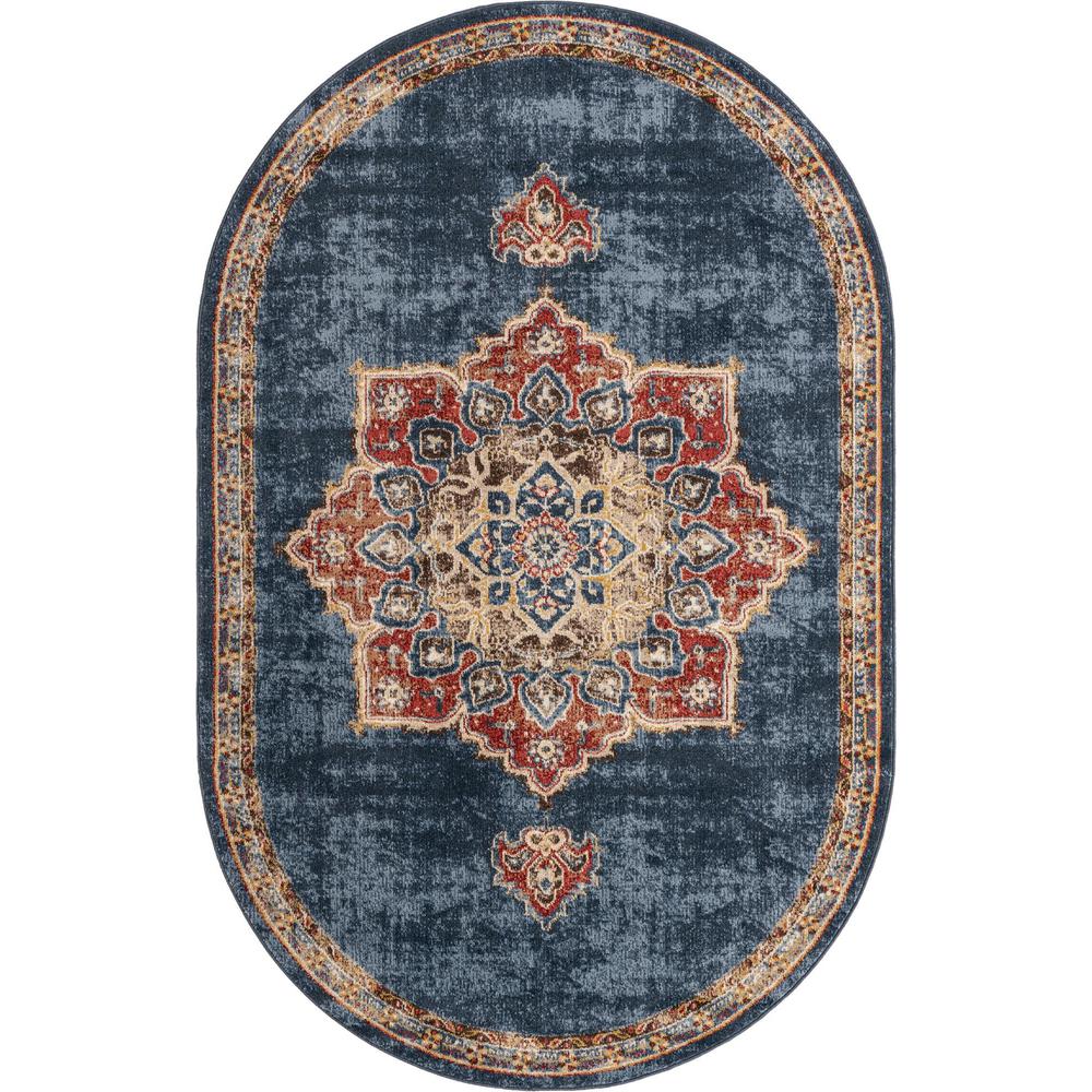 Unique Loom 5x8 Oval Rug in Navy Blue (3153862). Picture 1