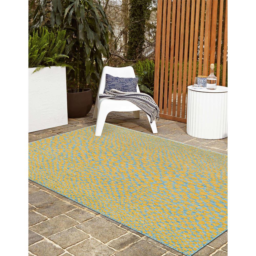 Jill Zarin Outdoor Collection, Area Rug, Yellow and Aqua, 5' 3" x 8' 0", Rectangular. Picture 3