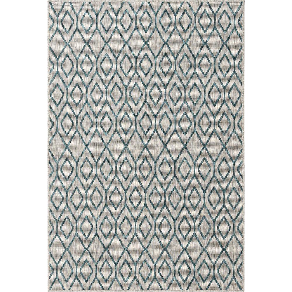 Jill Zarin Outdoor Turks and Caicos Area Rug 4' 0" x 6' 0", Rectangular Gray Teal. The main picture.