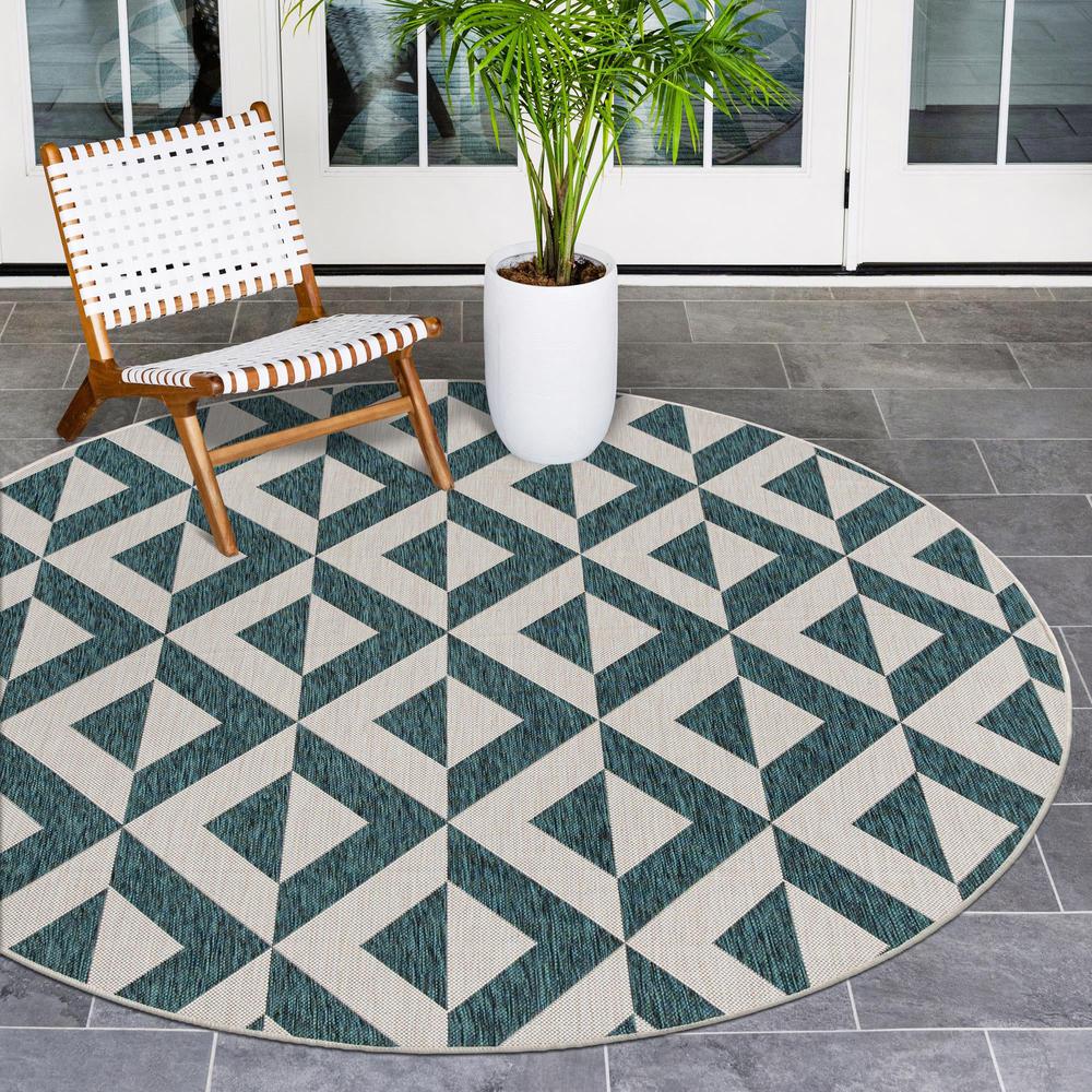 Jill Zarin Outdoor Napa Area Rug 6' 7" x 6' 7", Round Teal. Picture 2