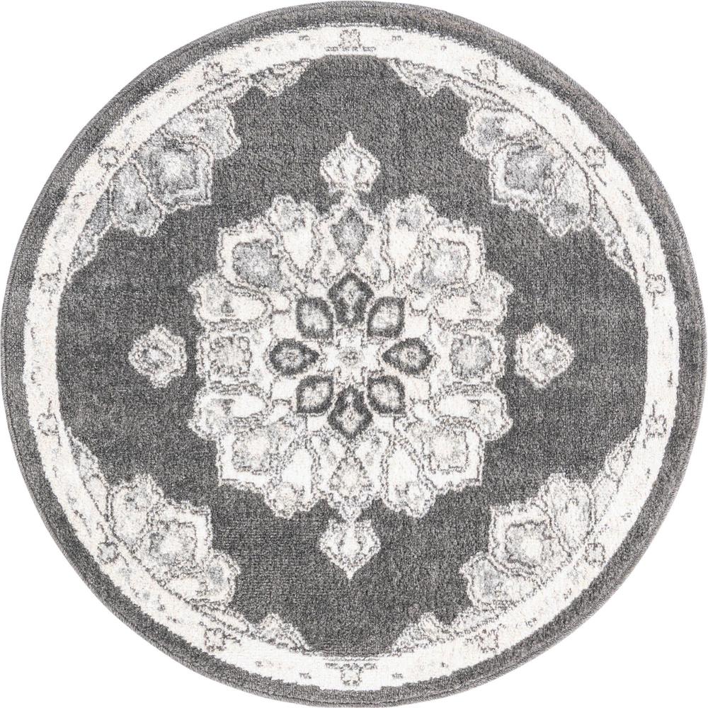 Unique Loom 3 Ft Round Rug in Charcoal (3158751). Picture 1
