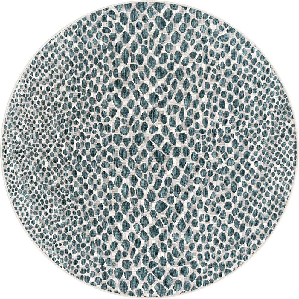 Jill Zarin Outdoor Cape Town Area Rug 6' 7" x 6' 7", Round Teal. Picture 1