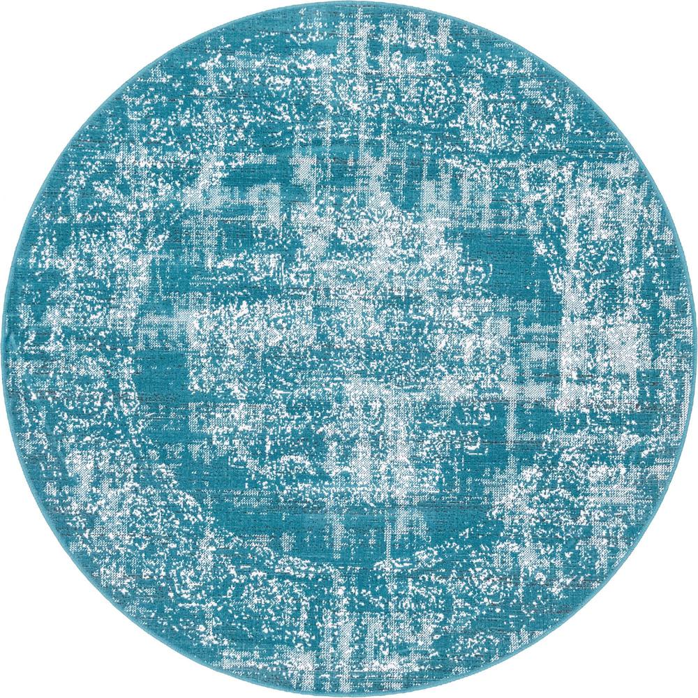 Unique Loom 5 Ft Round Rug in Teal (3149298). Picture 1