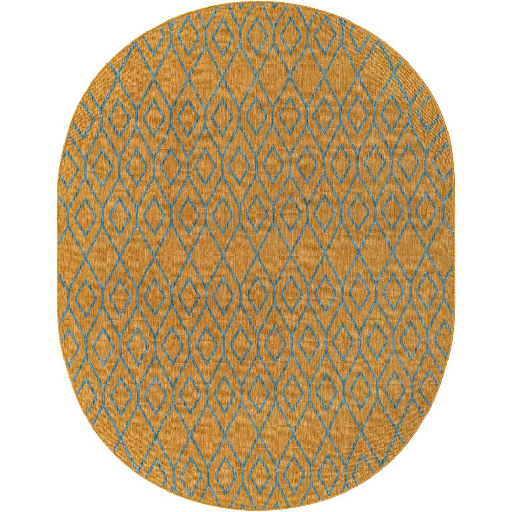Jill Zarin Outdoor Turks and Caicos Area Rug 7' 10" x 10' 0", Oval Yellow and Aqua. Picture 1