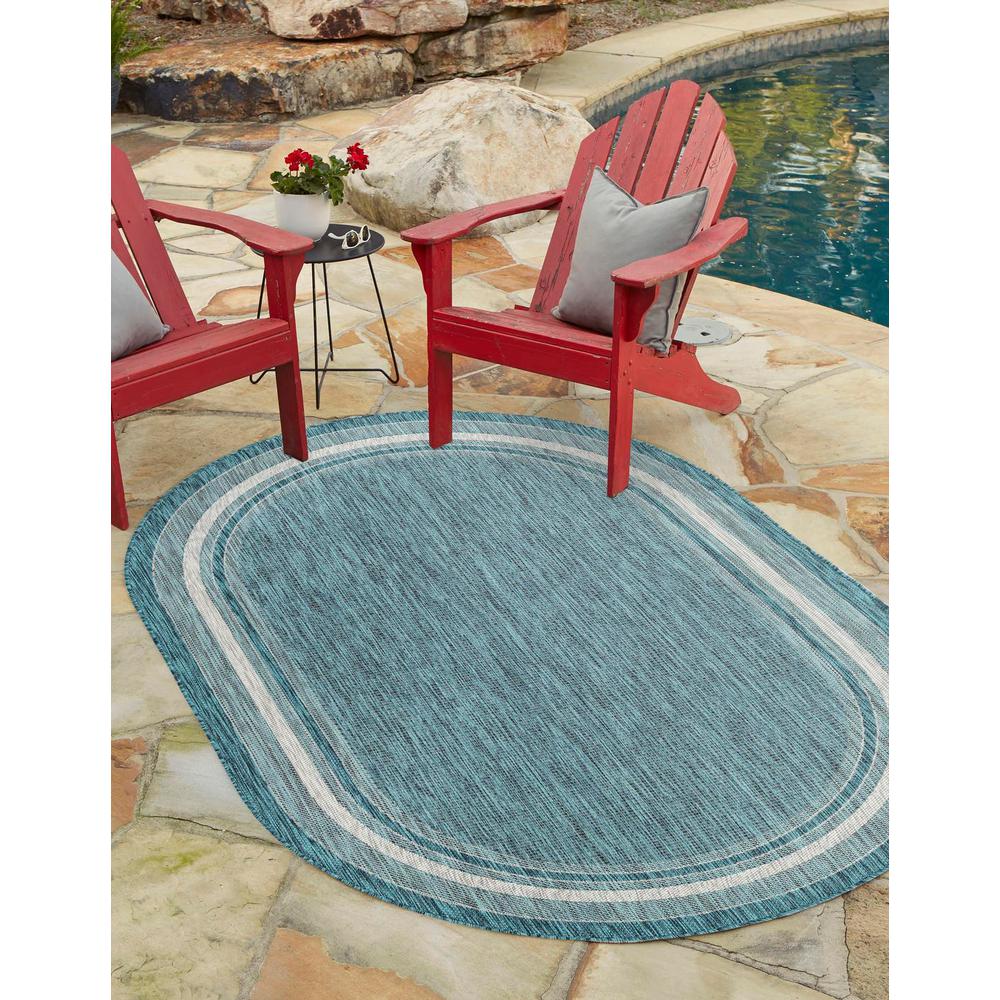 Unique Loom 8x10 Oval Rug in Teal (3158213). Picture 1