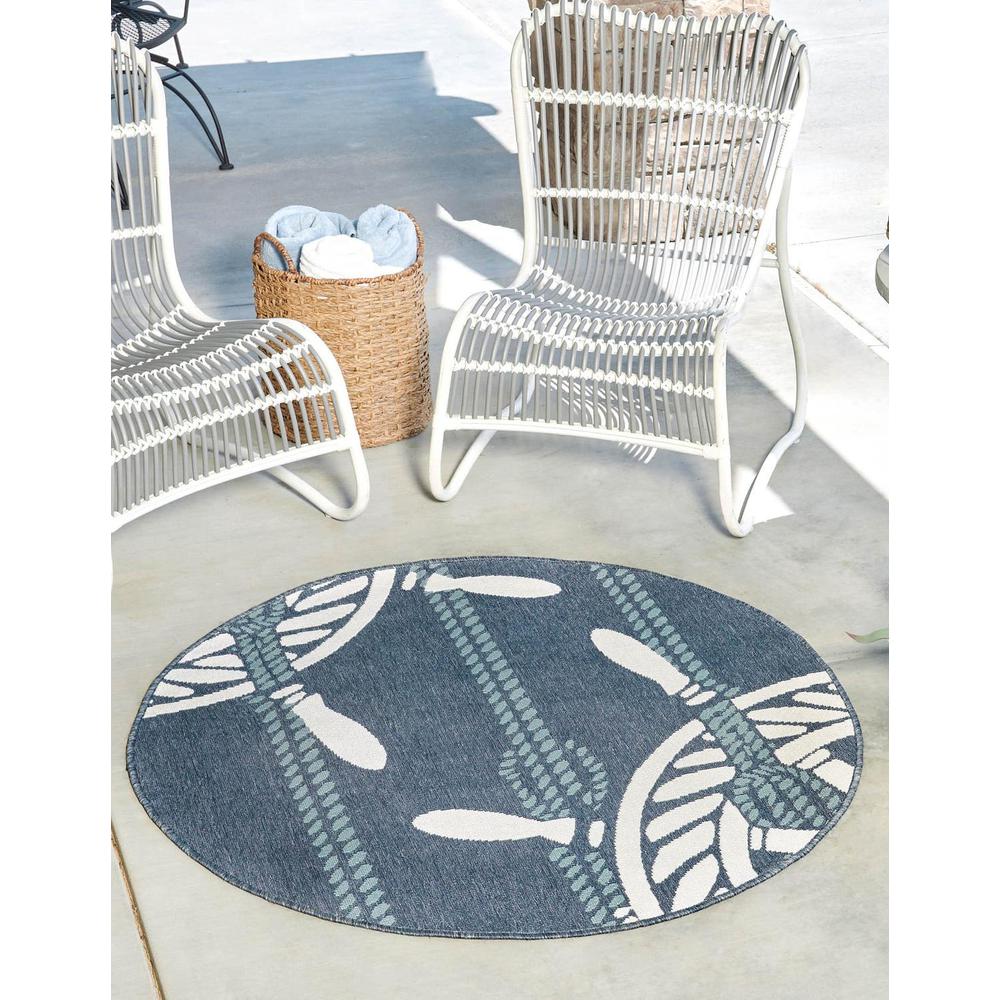 Unique Loom 7 Ft Round Rug in Navy Blue (3157735). Picture 1