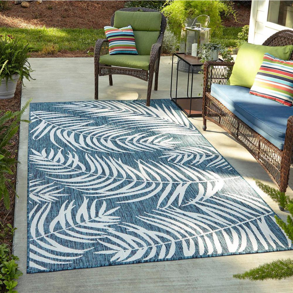 Outdoor Palm Rug, Teal/Ivory (9' 0 x 12' 0). Picture 1