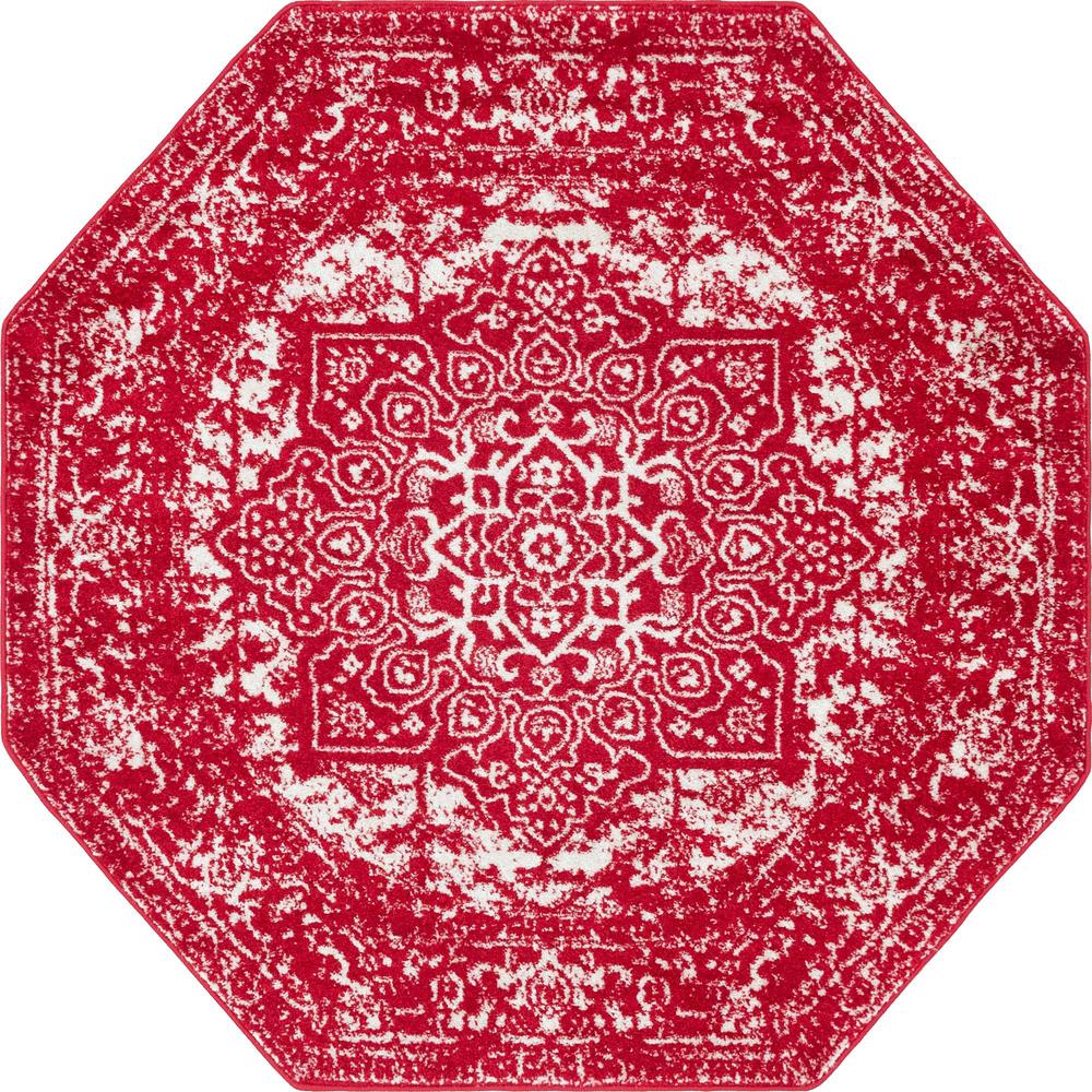 Unique Loom 5 Ft Octagon Rug in Red (3150437). Picture 1