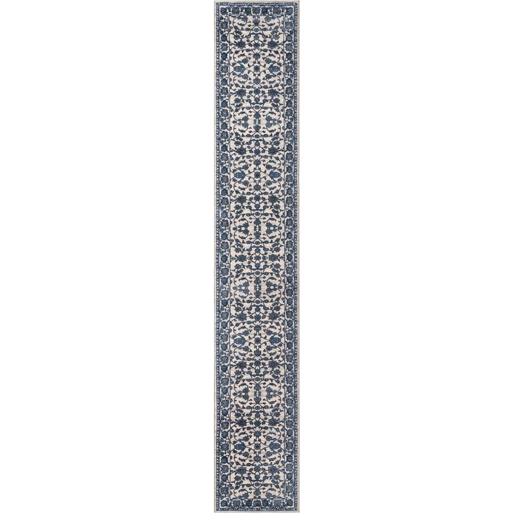 Boston Floral Area Rug 3' 3" x 19' 8", Runner White Blue. Picture 1