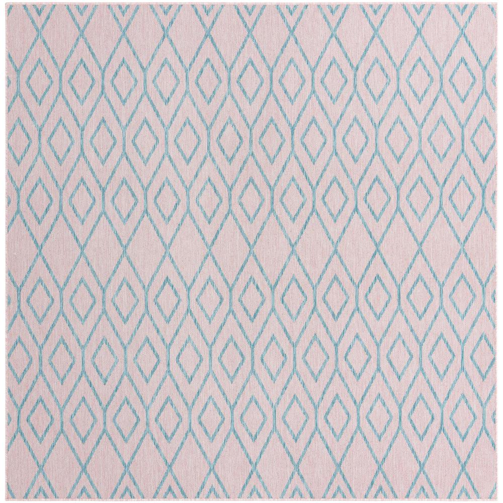 Jill Zarin Outdoor Turks and Caicos Area Rug 7' 10" x 7' 10", Square Pink and Aqua. Picture 1