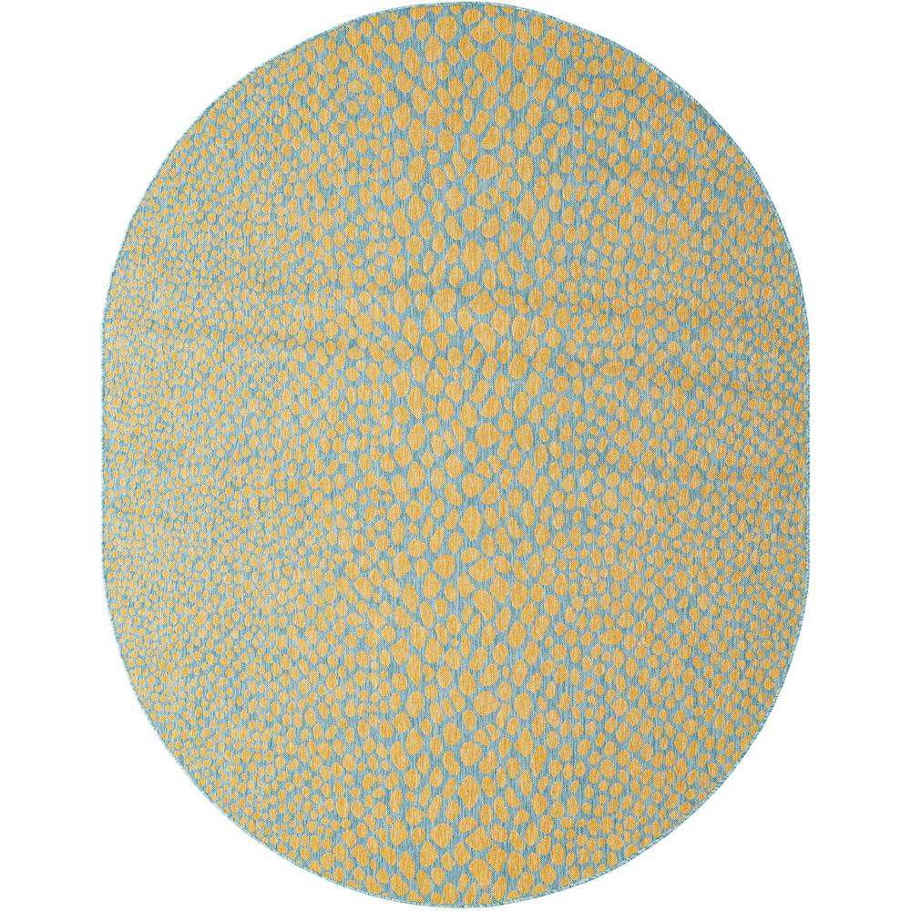 Jill Zarin Outdoor Cape Town Area Rug 7' 10" x 10' 0", Oval Yellow and Aqua. Picture 1