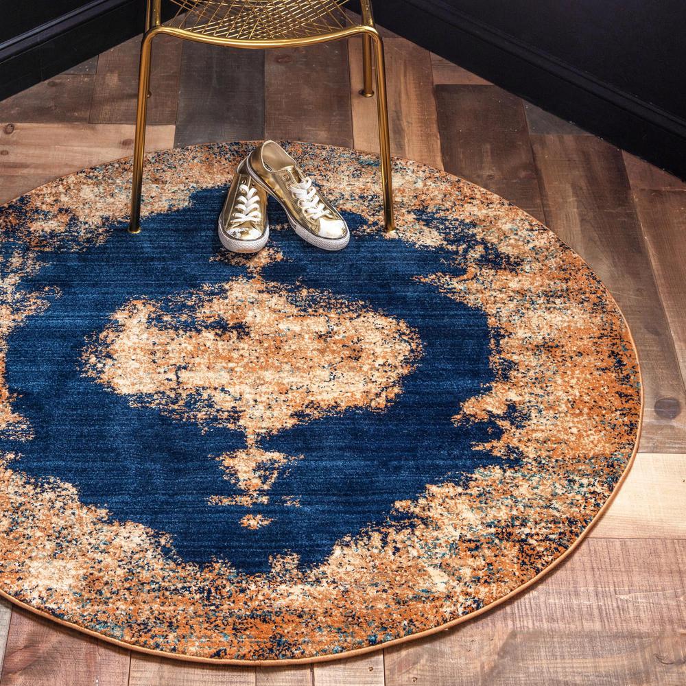Unique Loom 4 Ft Round Rug in Navy Blue (3144428). Picture 2