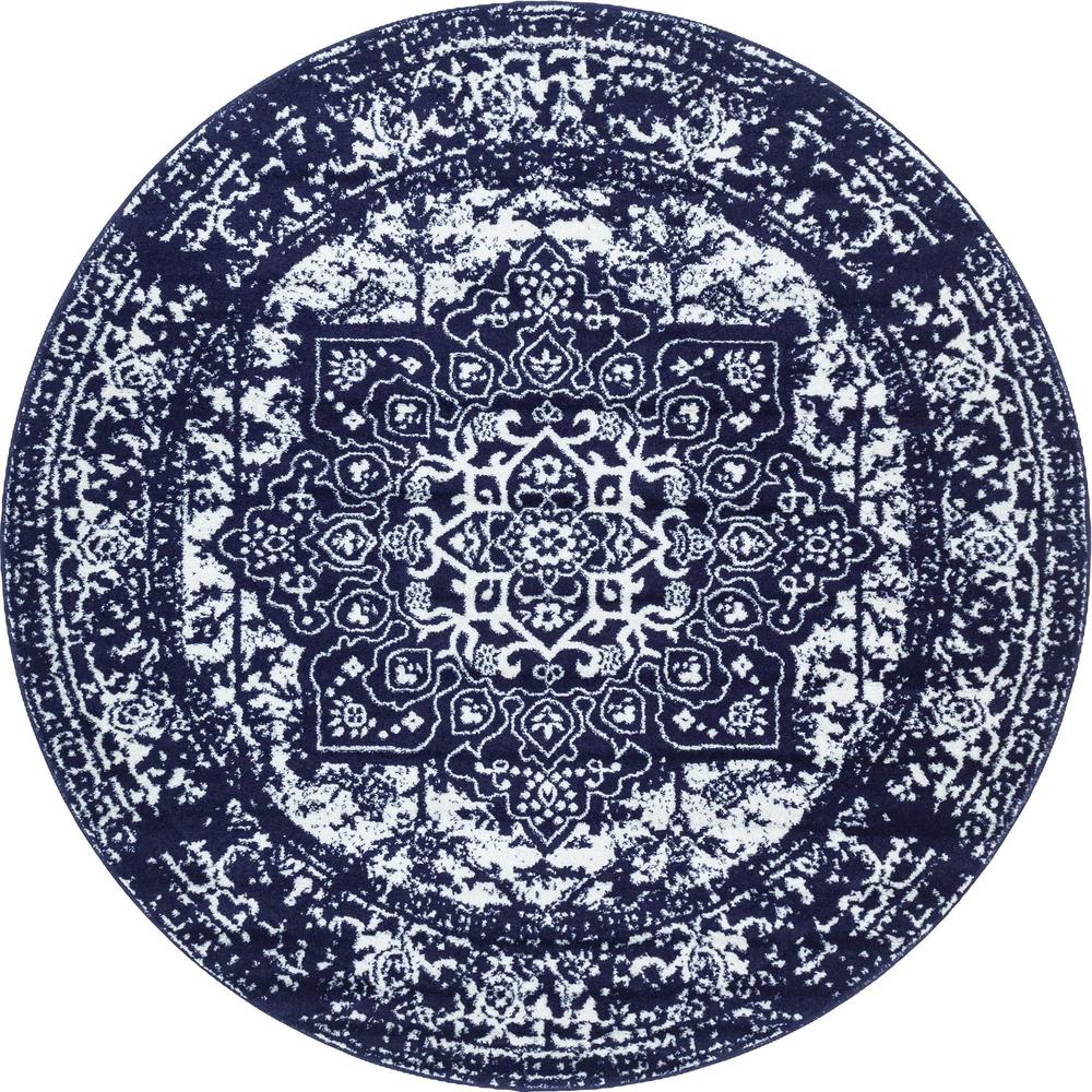Unique Loom 8 Ft Round Rug in Navy Blue (3150334). Picture 1