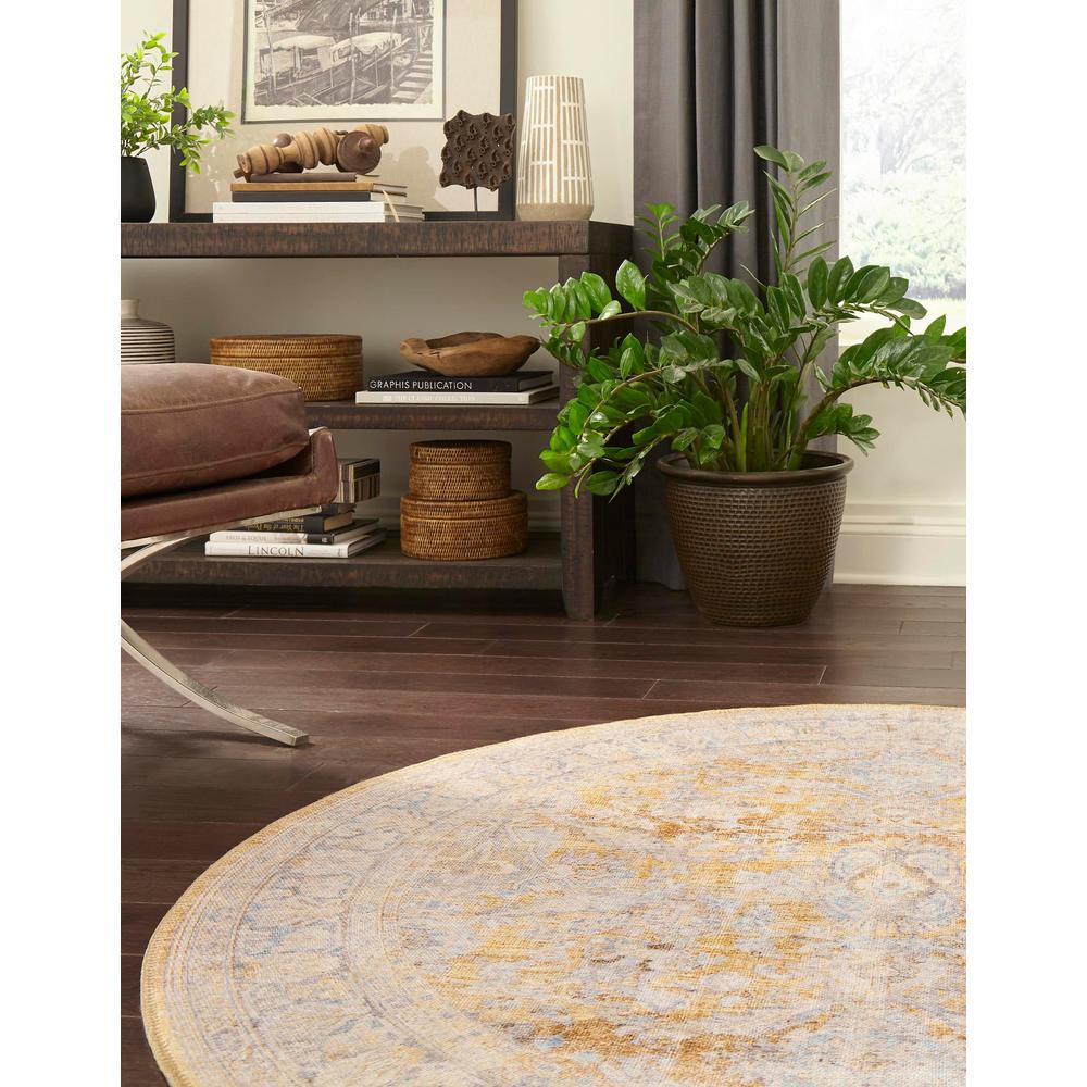 Unique Loom 3 Ft Round Rug in Yellow (3161291). Picture 3