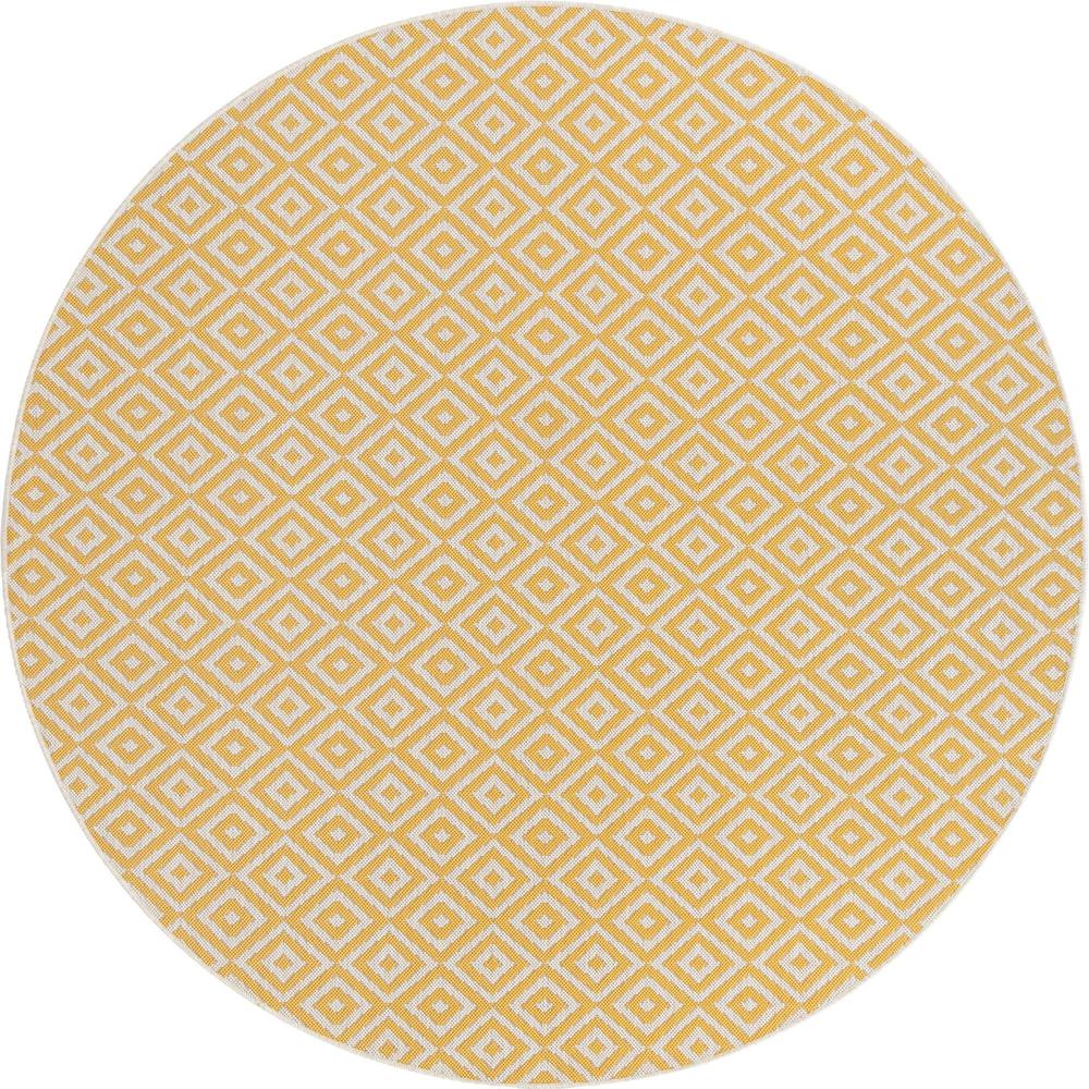Jill Zarin Outdoor Costa Rica Area Rug 6' 7" x 6' 7", Round Yellow Ivory. Picture 1