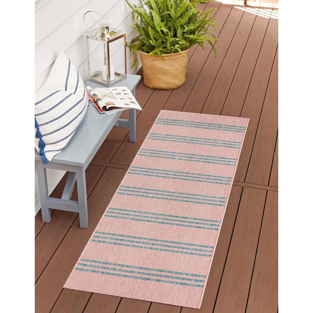 Jill Zarin Outdoor Anguilla Area Rug 2' 0" x 6' 0", Runner Pink and Aqua. Picture 2