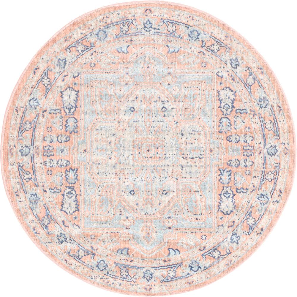 Unique Loom 3 Ft Round Rug in Powder Pink (3154875). Picture 1