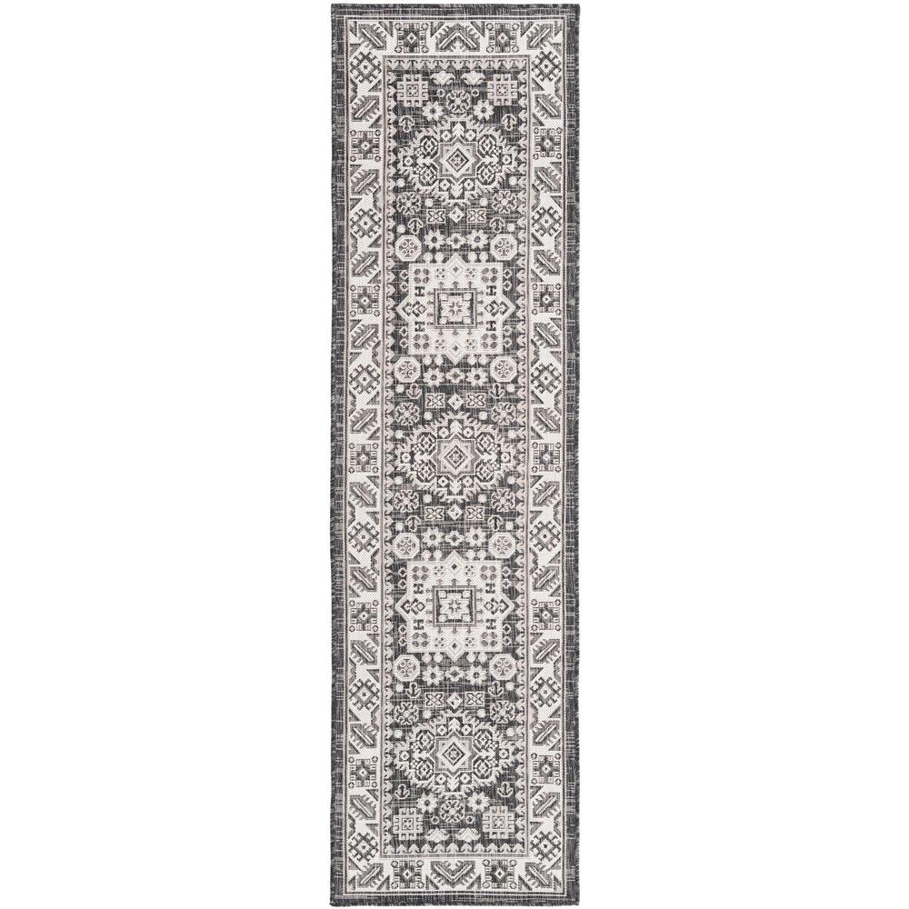 Outdoor Aztec Collection, Area Rug, Charcoal Gray, 2' 0" x 7' 10", Runner. Picture 1