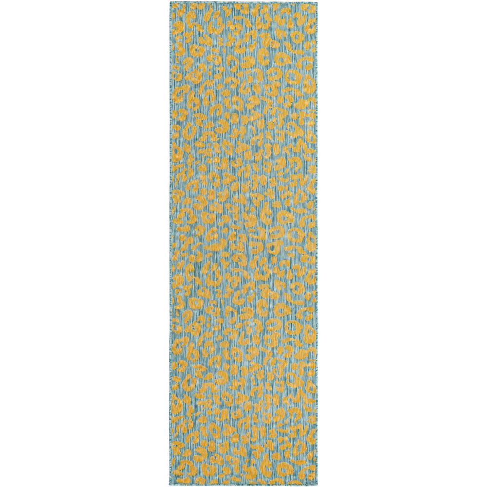 Outdoor Safari Collection, Area Rug, Blue Yellow, 2' 11" x 10' 0", Runner. Picture 1