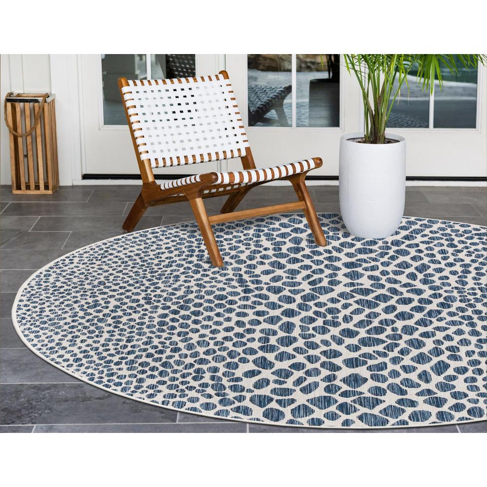Jill Zarin Outdoor Collection, Area Rug, Blue, 6' 7" x 6' 7", Round. Picture 3
