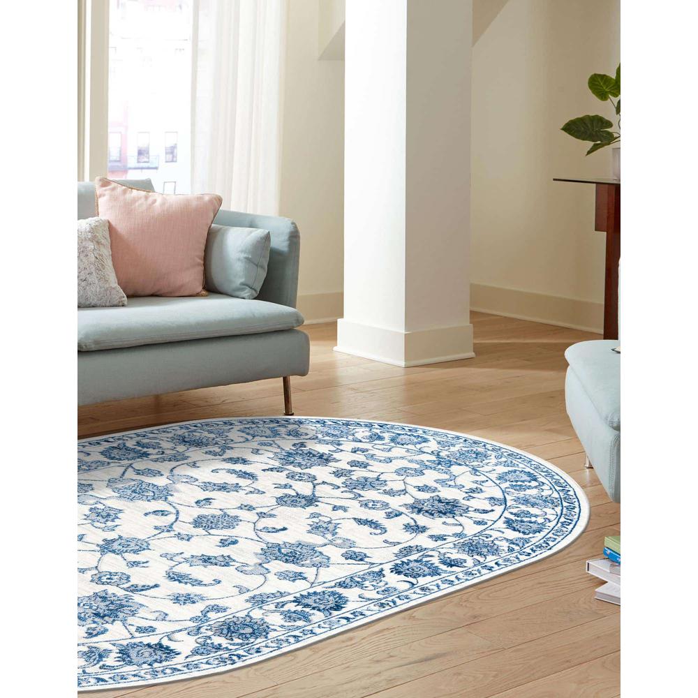 Boston Floral Area Rug 5' 3" x 8' 0", Oval White Blue. Picture 3