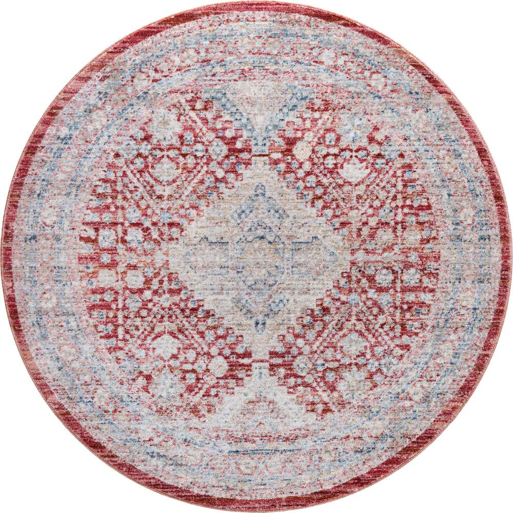 Unique Loom 4 Ft Round Rug in Red (3147975). Picture 1
