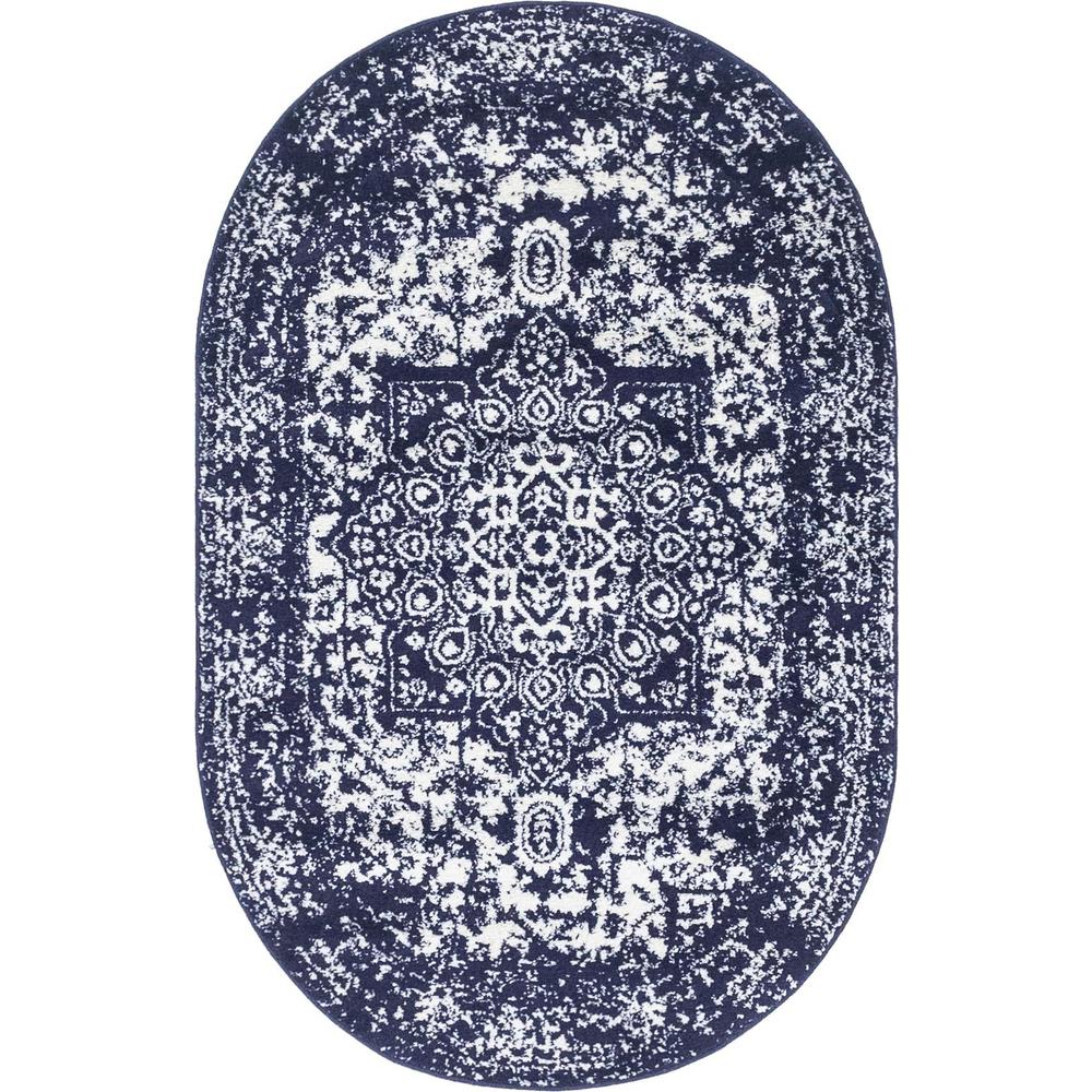 Unique Loom 3x5 Oval Rug in Navy Blue (3150338). Picture 1