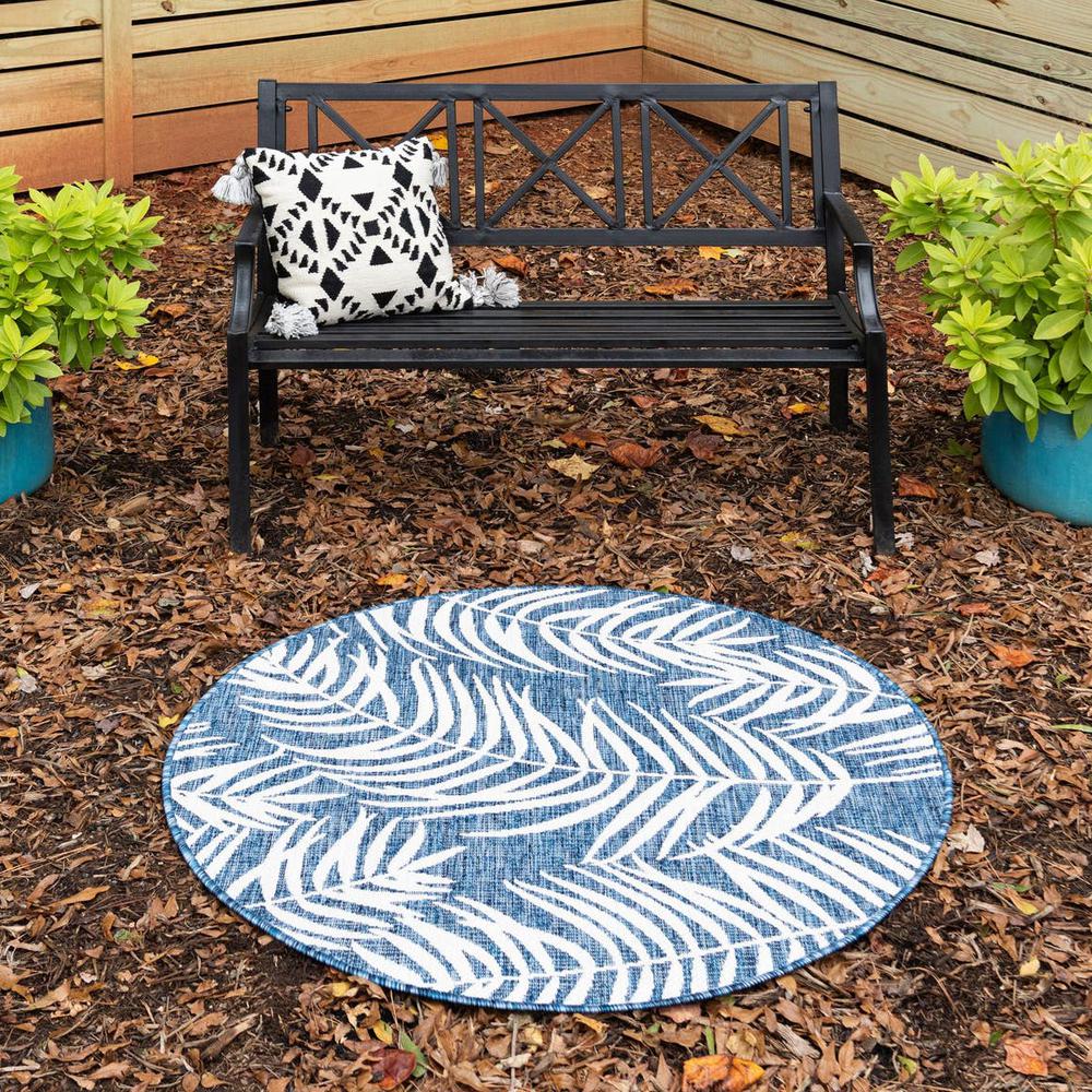 Outdoor Palm Rug, Navy Blue/Ivory (4' 0 x 4' 0). Picture 1