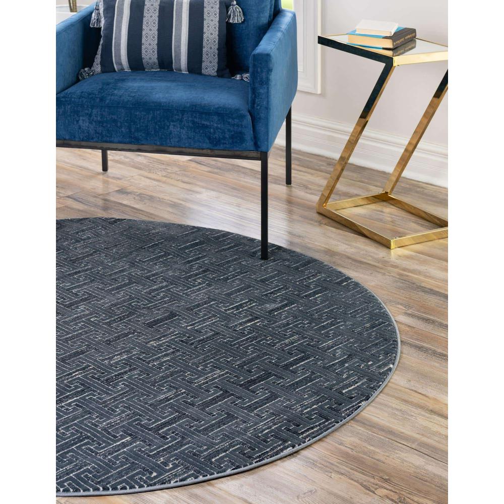 Uptown Park Avenue Area Rug 3' 3" x 3' 3", Round Navy Blue. Picture 3