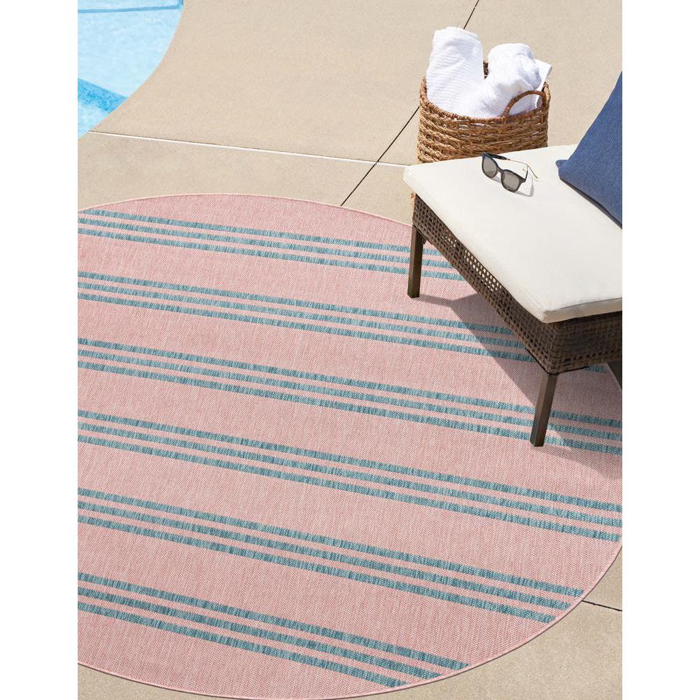Jill Zarin Outdoor Anguilla Area Rug 6' 7" x 6' 7", Round Pink and Aqua. Picture 2