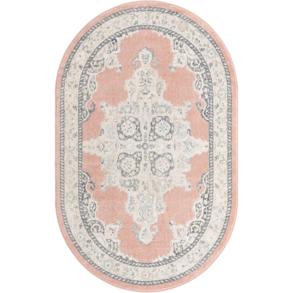 Unique Loom 5x8 Oval Rug in Pink (3158902). Picture 1