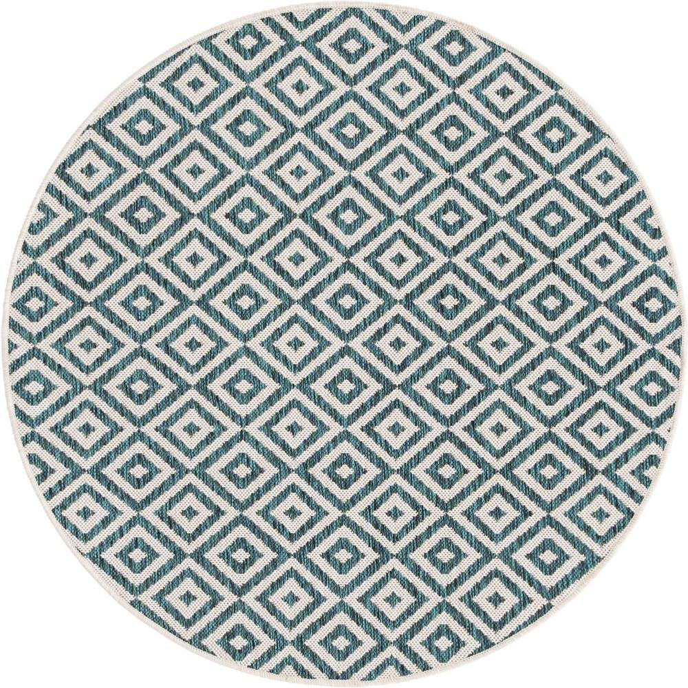 Jill Zarin Outdoor Costa Rica Area Rug 4' 0" x 4' 0", Round Teal. Picture 1