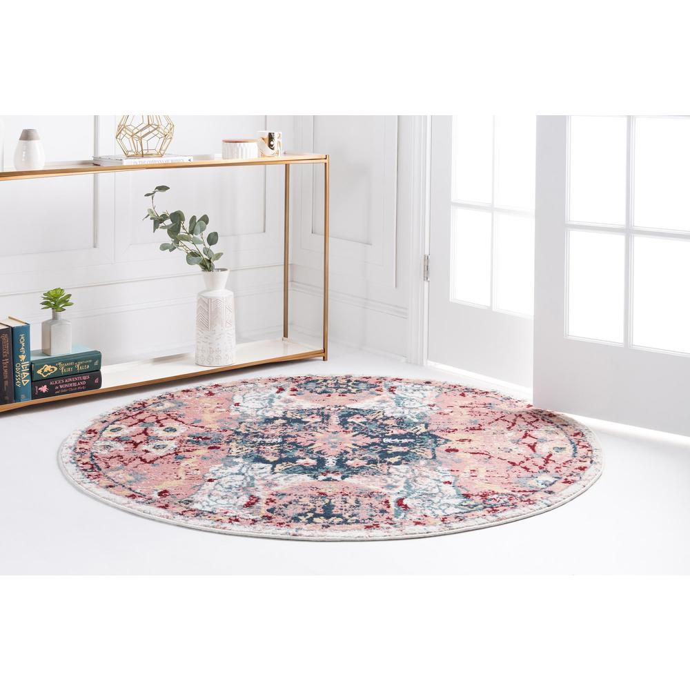 Unique Loom 5 Ft Round Rug in Pink (3150123). Picture 4